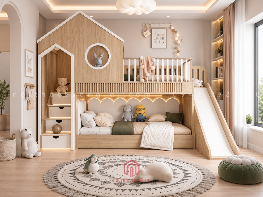 Giường tầng trẻ em có cầu trượt tiết kiệm diện tích GT6876