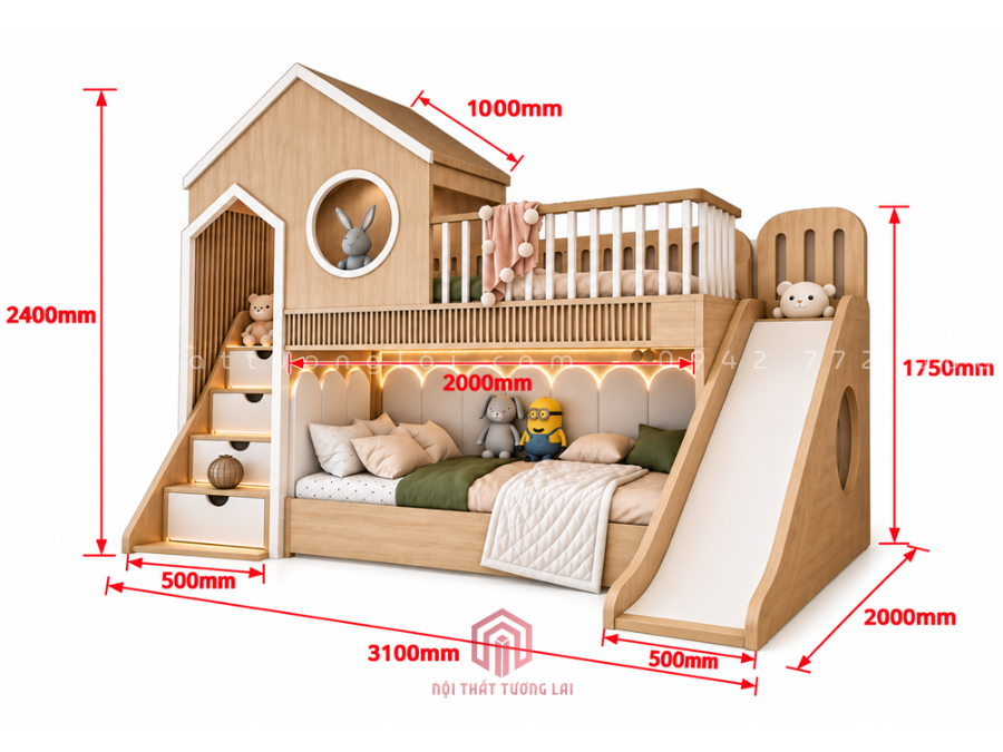 Giường tầng trẻ em có cầu trượt tiết kiệm diện tích GT6876