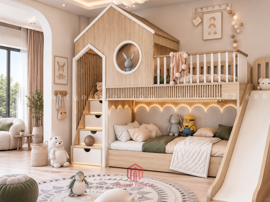 Giường tầng trẻ em có cầu trượt tiết kiệm diện tích GT6876