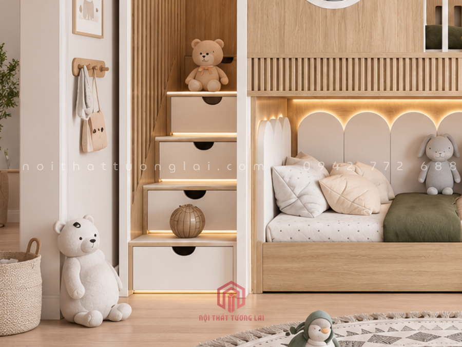 Giường tầng trẻ em có cầu trượt tiết kiệm tích GT6876