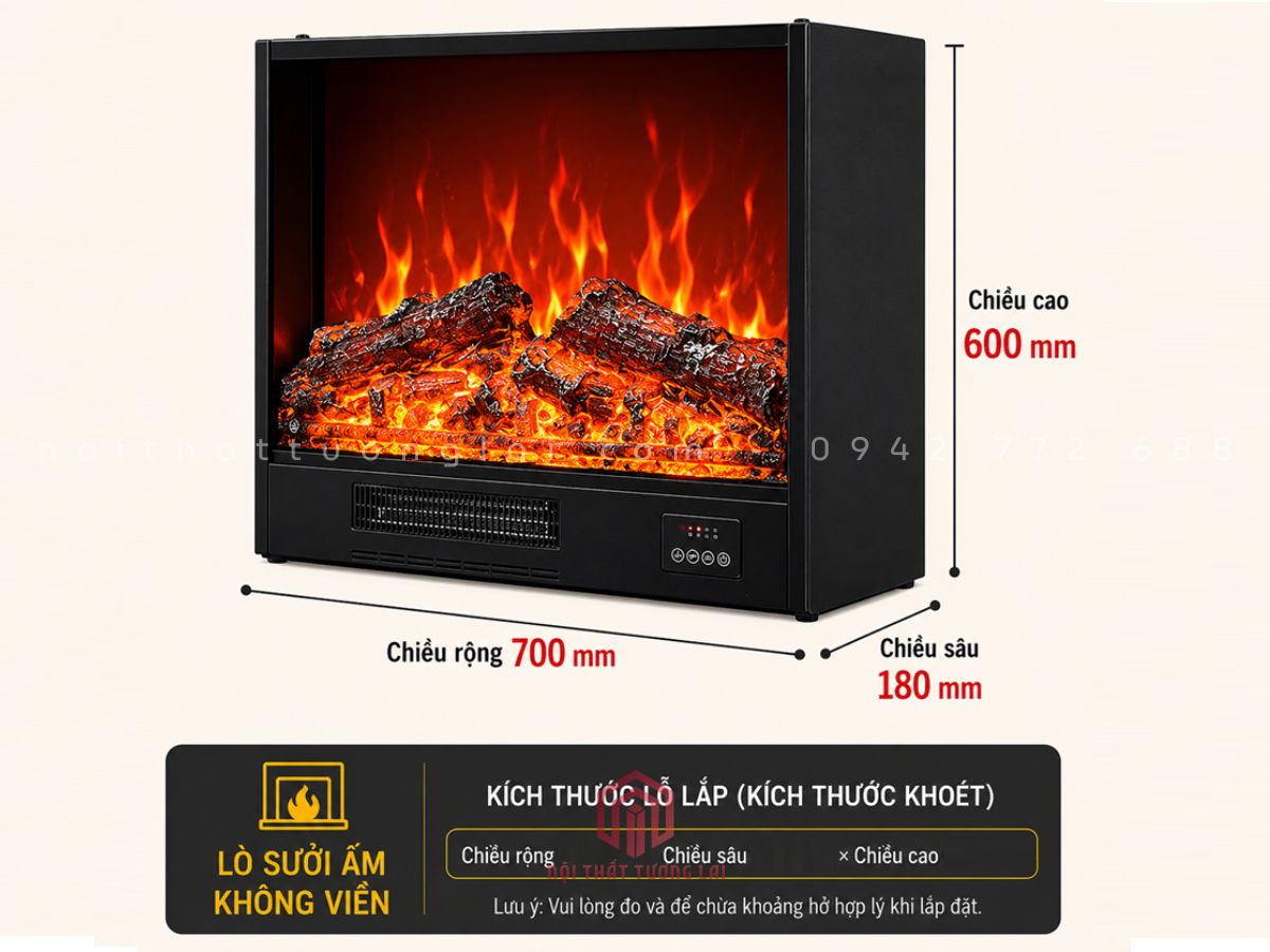 Lò Sưởi Trang Trí 3D Hiện Đại 70cm Có Tỏa Nhiệt LS3D6802
