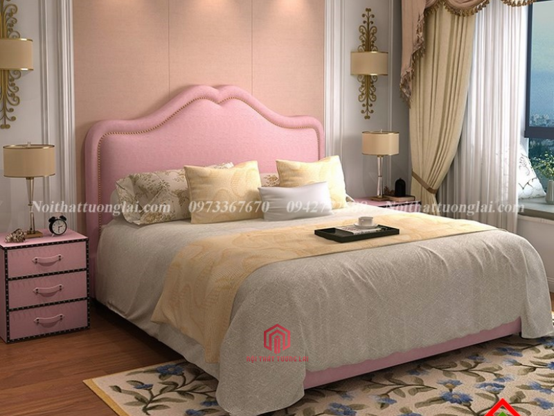 Giường ngủ bọc nỉ tân cổ điển GN6816