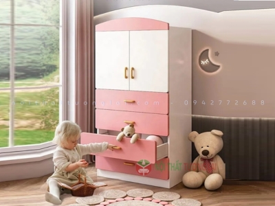 Tủ quần áo trẻ em mầu hồng mẫu mới QA6808