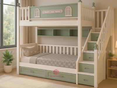 Giường tầng 2 in 1 kết hợp giường và cầu thang hộp để đồ GT6826