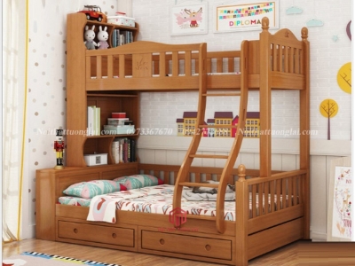 Giường tầng cầu thang đứng có kệ sách GT6825