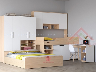 Hệ giường tủ thiết kế hiện đại dùng cho 3 bé GT6830