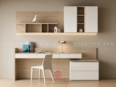Bàn học, bàn làm việc có giá sách treo tường mẫu mới hiện đại BH6878
