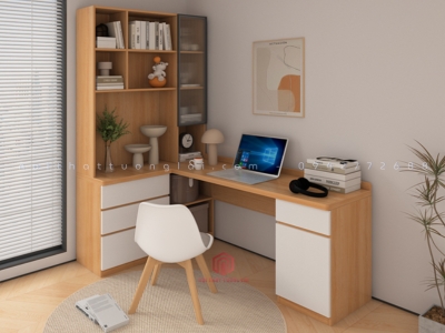 Bàn học - bàn làm việc đơn giá sách góc tường BH6874