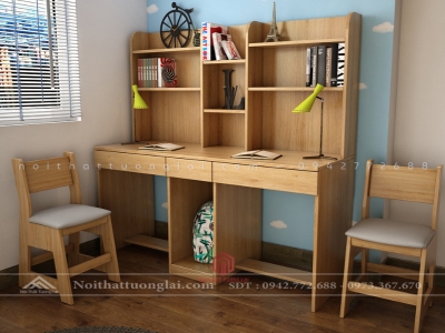 Bàn học đôi có giá sách cho bé BH6817