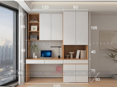 Bàn học đơn liền tủ quần áo BH6877
