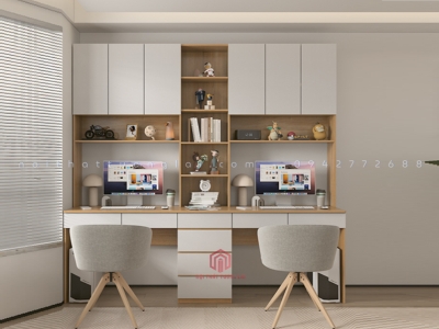 Bàn học đôi liền giá sách kích thước lớn BH6853