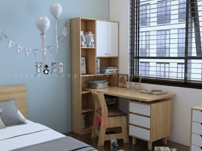 Bàn học góc kèm giá sách đẹp cho bé BH6811