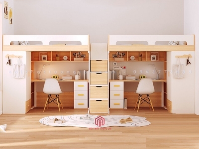 Giường tầng kèm bàn học & tủ quần áo mẫu mới 2026