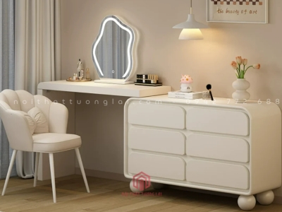 Bàn Trang Điểm Gỗ Công Nghiệp Màu Trắng Có gương Led BP6826