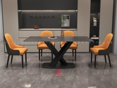 Bộ Bàn Ăn 4 Ghế Mặt Đá Chân Chữ X Nhập Khẩu BA6803