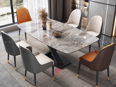 Bộ Bàn Ăn 6 Ghế Mặt Đá Chân Chữ X Nhập Khẩu BA6804