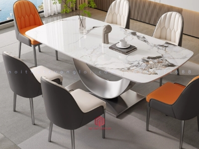 Bộ bàn ăn gia đình sang trọng 6 ghế mặt đá nhập khẩu BA6806