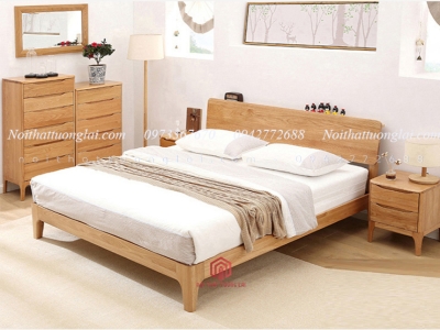 Giường gỗ sồi GN6812 thiết kế thông minh, hiện đại