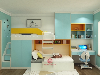 Giường tầng đa năng - giường kèm tủ áo , bàn học , giá sách GT6728