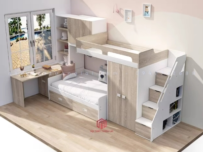 Giường tầng đa năng kết hợp bàn học & tủ quần áo cho bé GT6827
