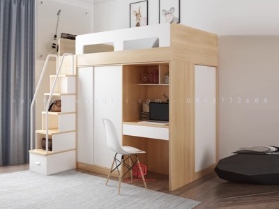 Giường tầng đơn kết hợp bàn học & tủ quần áo GT6832