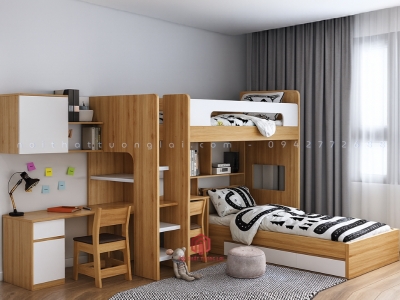 Giường tầng trẻ em kết hợp bàn học đôi gỗ công nghiệp bền đẹp GT6815