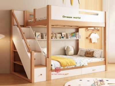 Giường 2 tầng trẻ em 1m2 gỗ tự nhiên đẹp - hiện đại GT6811