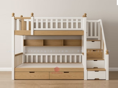Giường tầng 2 in 1 kết hợp giường và cầu thang hộp để đồ GT6826
