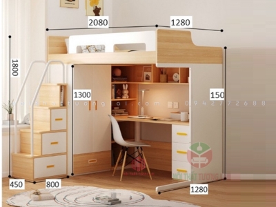 Giường tầng đơn kèm bàn học & tủ quần áo GT6850