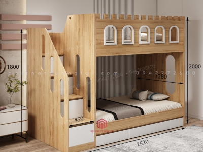 Giường tầng chất liệu gỗ đẹp GT6822