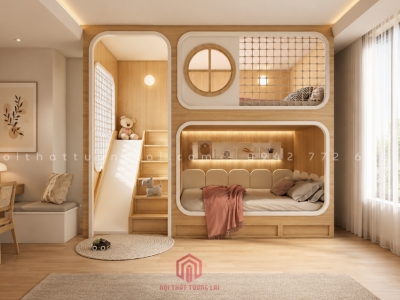 Giường tầng có cầu trượt cho bé hiện đại mẫu mới 2026 GT6874