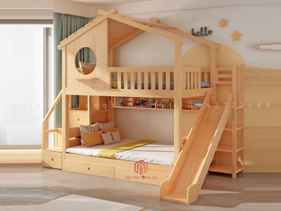 Giường tầng ngôi nhà kèm cầu trượt cho bé GT6856