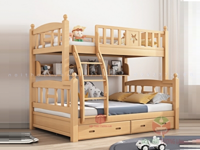 Giường tầng thang leo chất liệu gỗ tự nhiên thiết kế mới GT6854