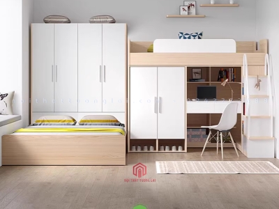 Hệ giường tầng kết hợp tủ quần áo - bàn học cho 2 - 3 bé GT6824
