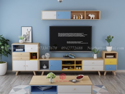 Kệ tivi chân gỗ kết hợp kệ trang trí đa năng KE6806