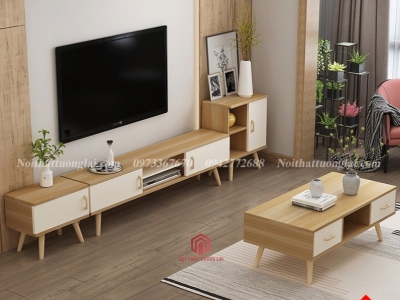 Kệ tivi gỗ công nghiệp chân cao gỗ sồi tự nhiên KE6805