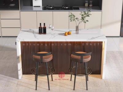 Mẫu bàn đảo bếp đẹp gỗ kết hợp vân đá BD6801