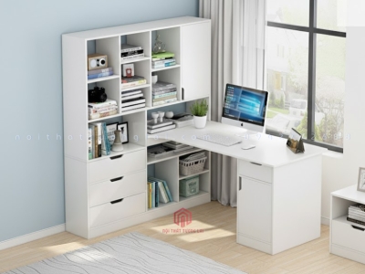 Mẫu bàn học góc liền giá sách đẹp BH6836