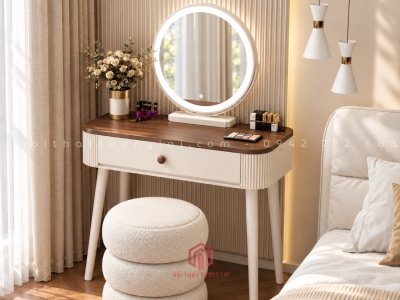 Mẫu bàn trang điểm hiện đại kết hợp gương đèn LED tròn BP6831