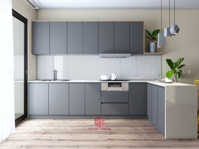 Tủ bếp hiện đại gỗ công nghiệp An Cường Phủ melamin chống xước TB6801