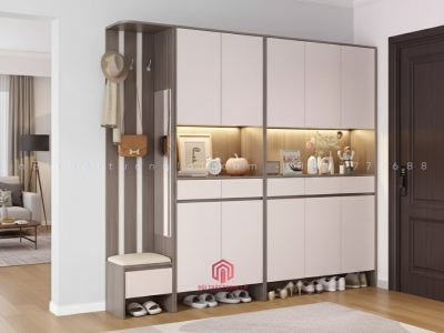 Tủ giày đa năng tích hợp đôn ngồi có móc treo, kèm gương TG6824
