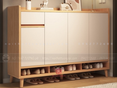 Tủ giày kết hợp chân gỗ tự nhiên cao 10cm TG6843
