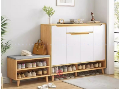 Tủ giày truyền thống kèm đôn ngồi chất liệu gỗ cốt xanh -TG6816