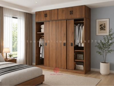 Tủ quần áo cánh lùa mầu óc chó hiện đại TA6810