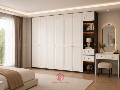 Tủ quần áo gỗ MDF cốt xanh phong cánh tân cổ điển TA6814
