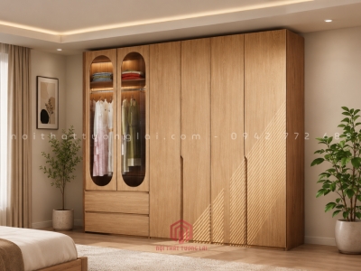 Tủ quần áo gỗ MDF kết hợp cánh kính phong cách hiện đại TA6815
