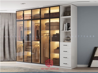 Tủ quần áo cánh kính khung gỗ hiện đại CK6804