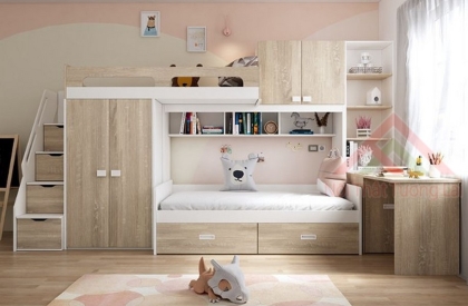 Giường tầng đa năng kết hợp bàn học & tủ quần áo cho bé GT6827