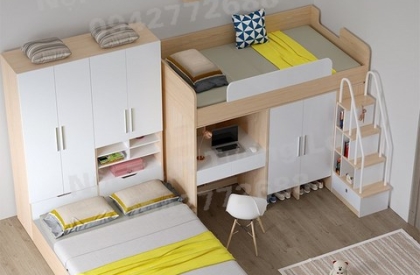Hệ giường tầng kết hợp tủ quần áo - bàn học cho 2 - 3 bé TG6824