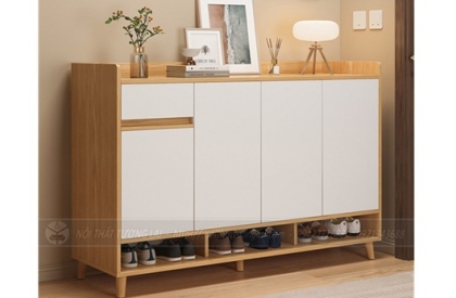Tủ giày kết hợp chân gỗ tự nhiên cao 10cm dễ dàng vệ sinh TG6843
